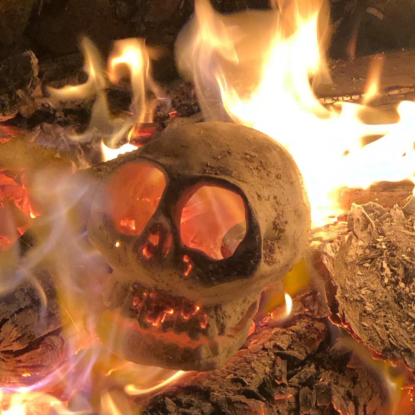 ceramic skull in fire