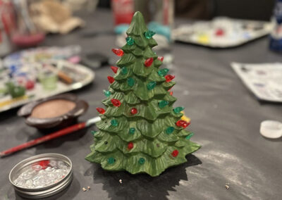 painted vintage ceramic christmas tree made by a custoemr at art bar