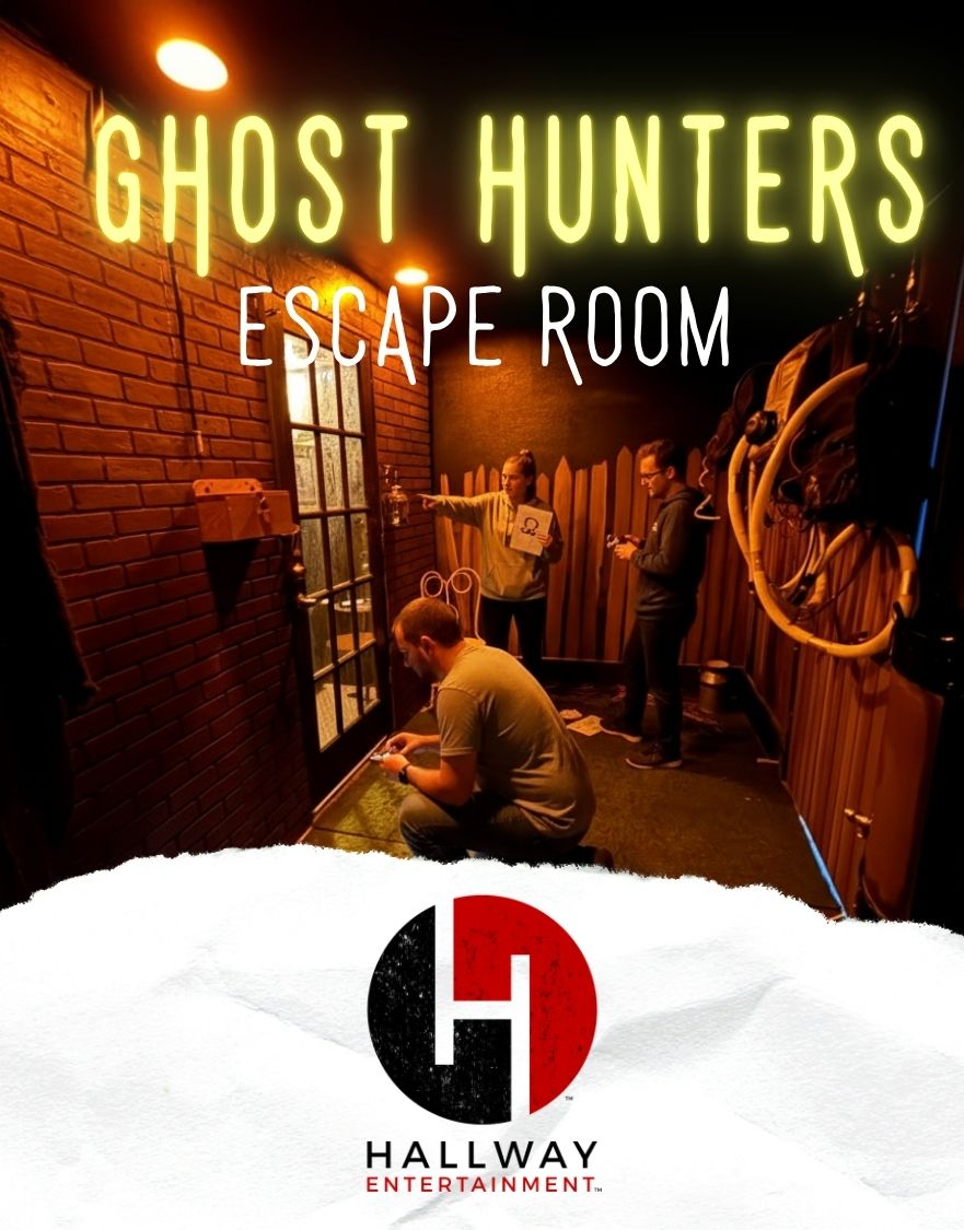 player trying to break into the ghost hunters myster escape room